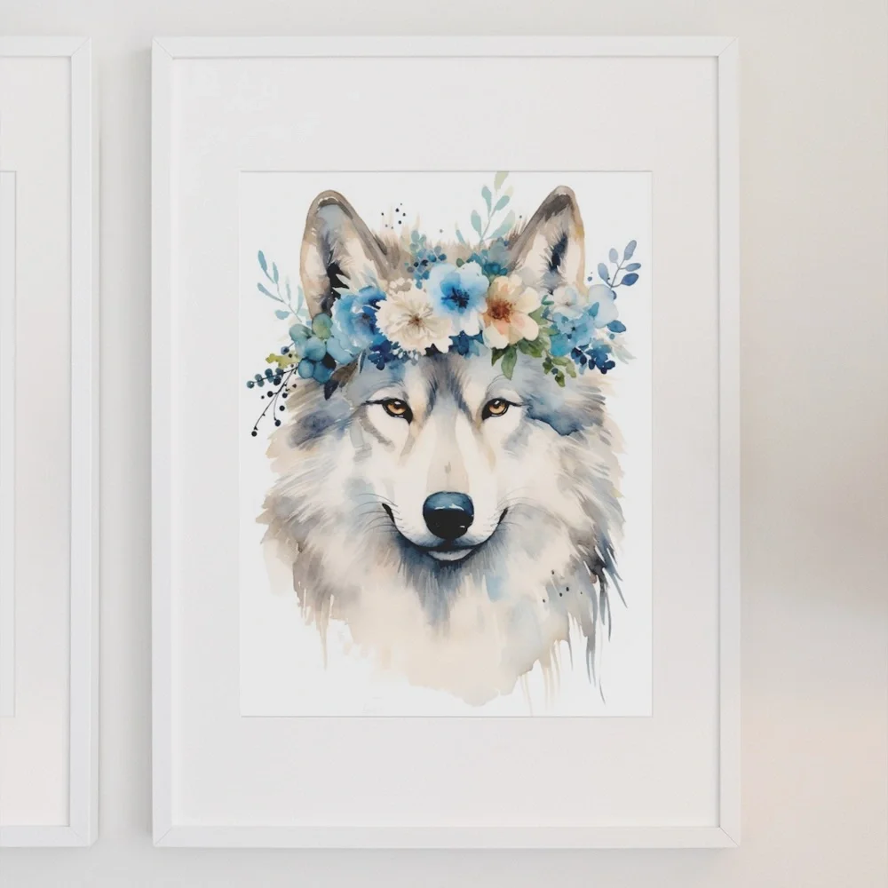Watercolor Floral Wolf Portrait Wall Art Illustration Print Poster Unframed - Picture 3 of 7